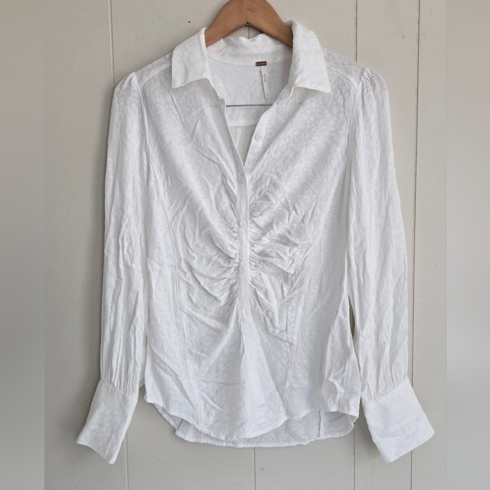 Free People Crisp White Gathered Blouse-Size S